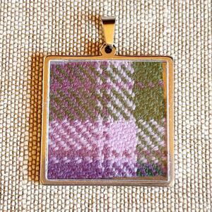 Gracie J Purple Plaid Scottish Tartan Pendant Signed